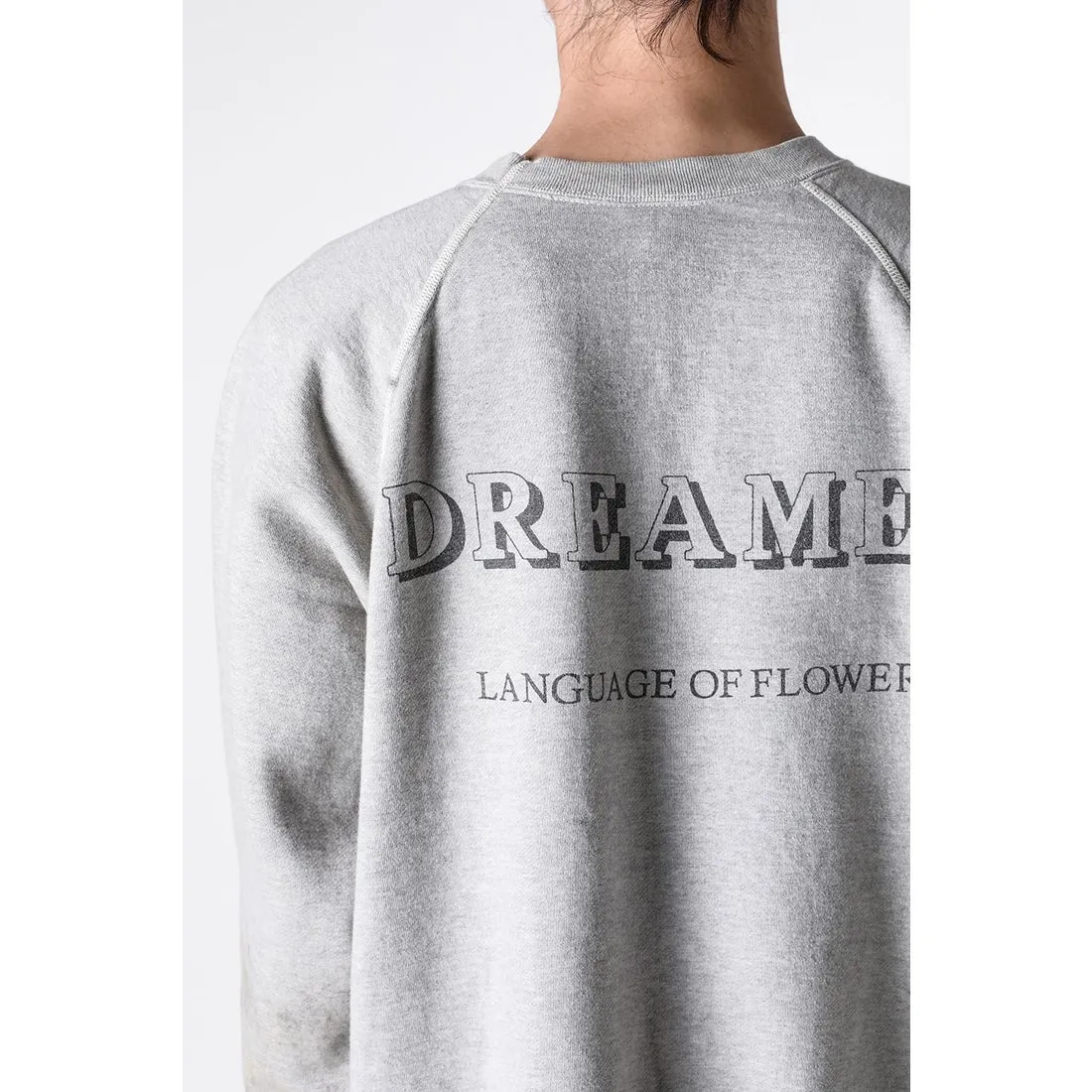 SAINT Mxxxxxx 'FLOWER' CREW NECK SWEAT SHIRTS Floral Distressed Retro Sweatshirt Distressed Gray S-XL Big Factory Four-needle Six-Thread Boneless Stitching Process/Original Horn Sleeve Version Top Printing Process Authentic Level Re-Engraving Garment Washing and Distressing/Hand-worn Graffiti Treatment Original Consistent Fruit Label/Little Angel Anti-Counterfeiting Label